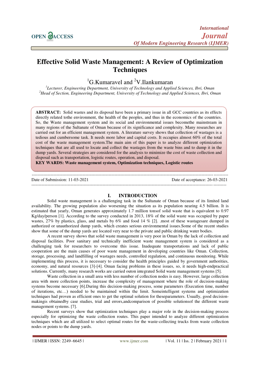 literature review for waste management