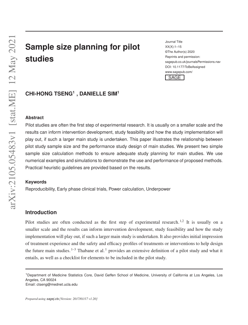 sample of pilot study in research methodology