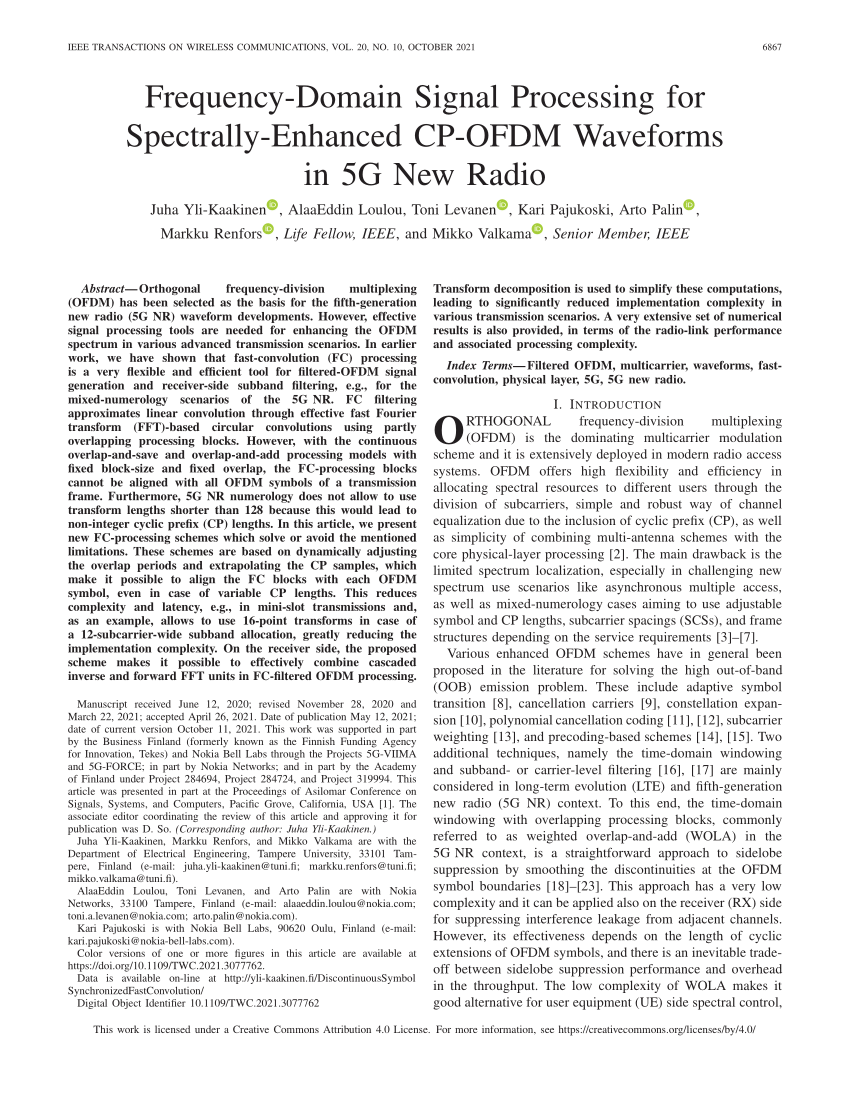 Pdf Frequency Domain Signal Processing For Spectrally Enhanced Cp Ofdm Waveforms In 5g New Radio