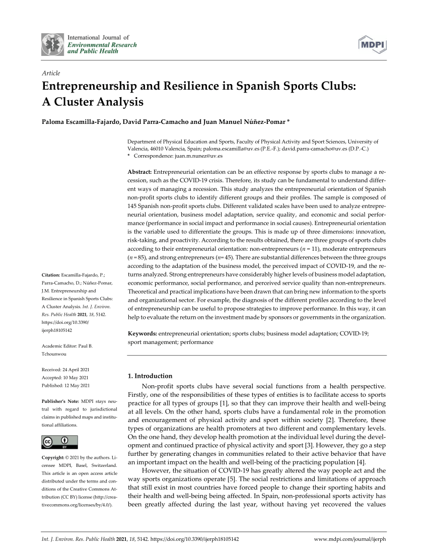 Pdf Entrepreneurship And Resilience In Spanish Sports Clubs A Cluster Analysis
