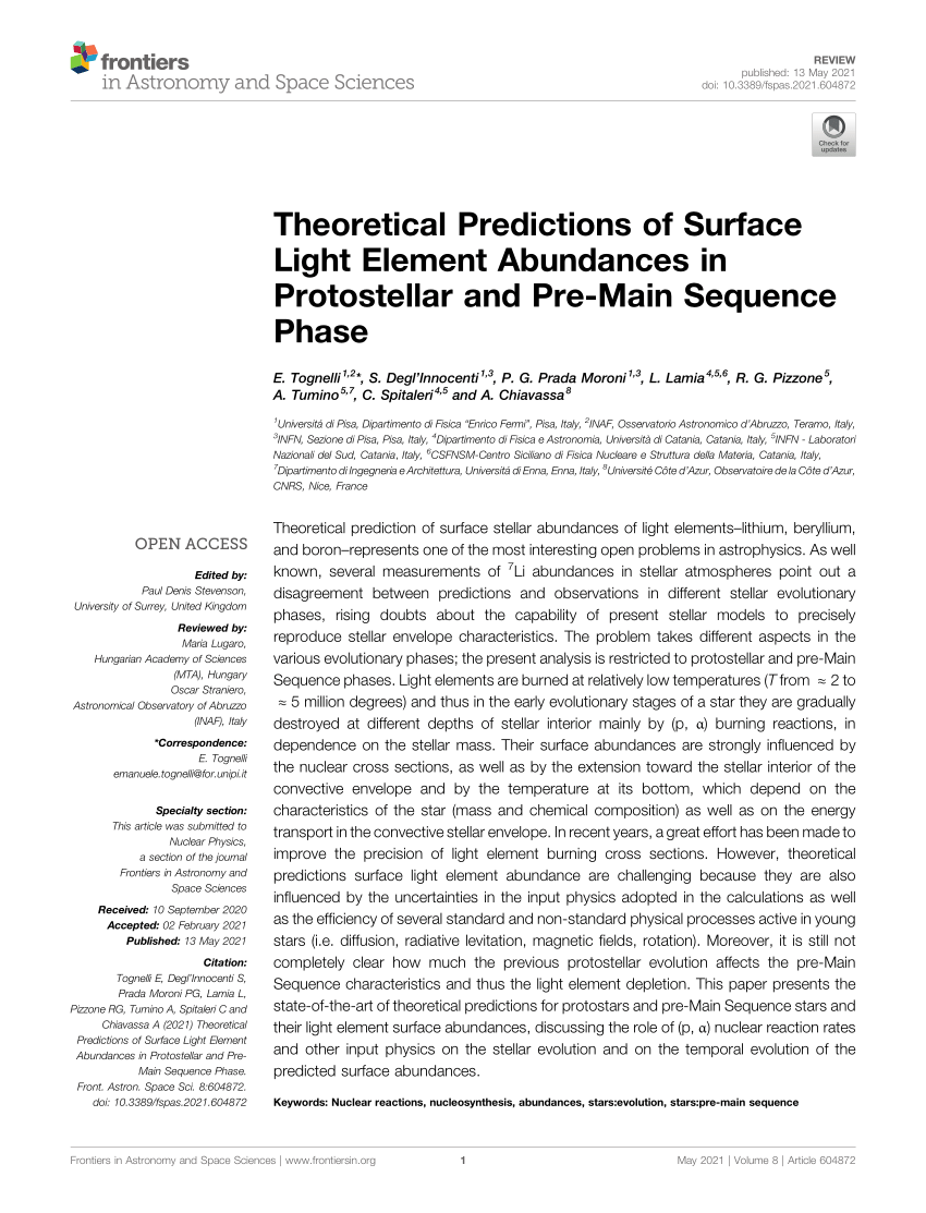 PDF) Theoretical Predictions of Surface Light Element Abundances 