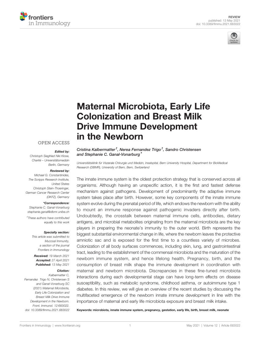 Pdf Maternal Microbiota Early Life Colonization And Breast Milk