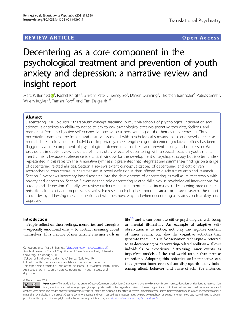 PDF) Decentering as a core component in the psychological ...