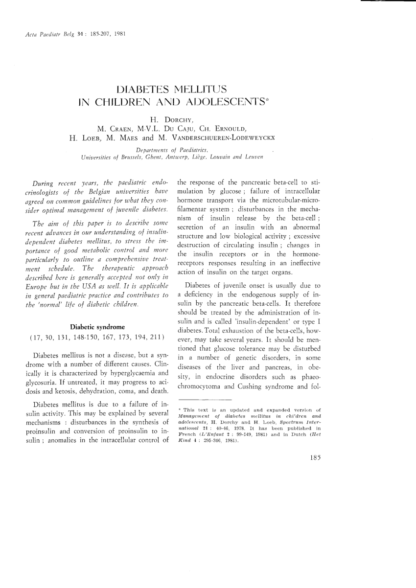 Pdf) Diabetes Mellitus In Children And Adolescents.