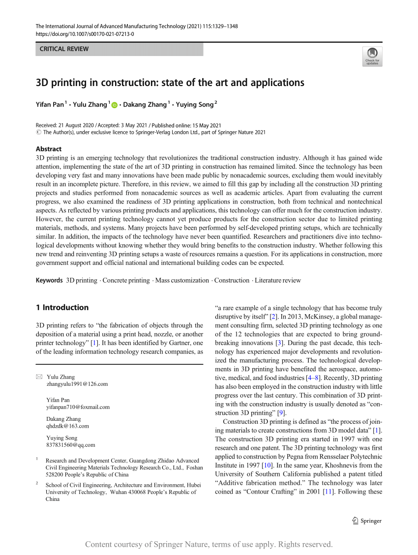 research paper on 3d printing in construction