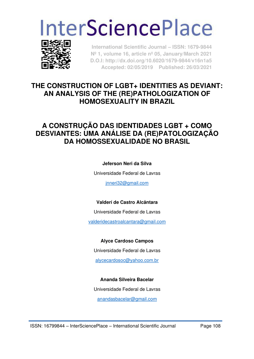 Pdf The Construction Of Lgbt Identities As Deviant An Analysis Of The Re Pathologization Of Homosexuality In Brazil