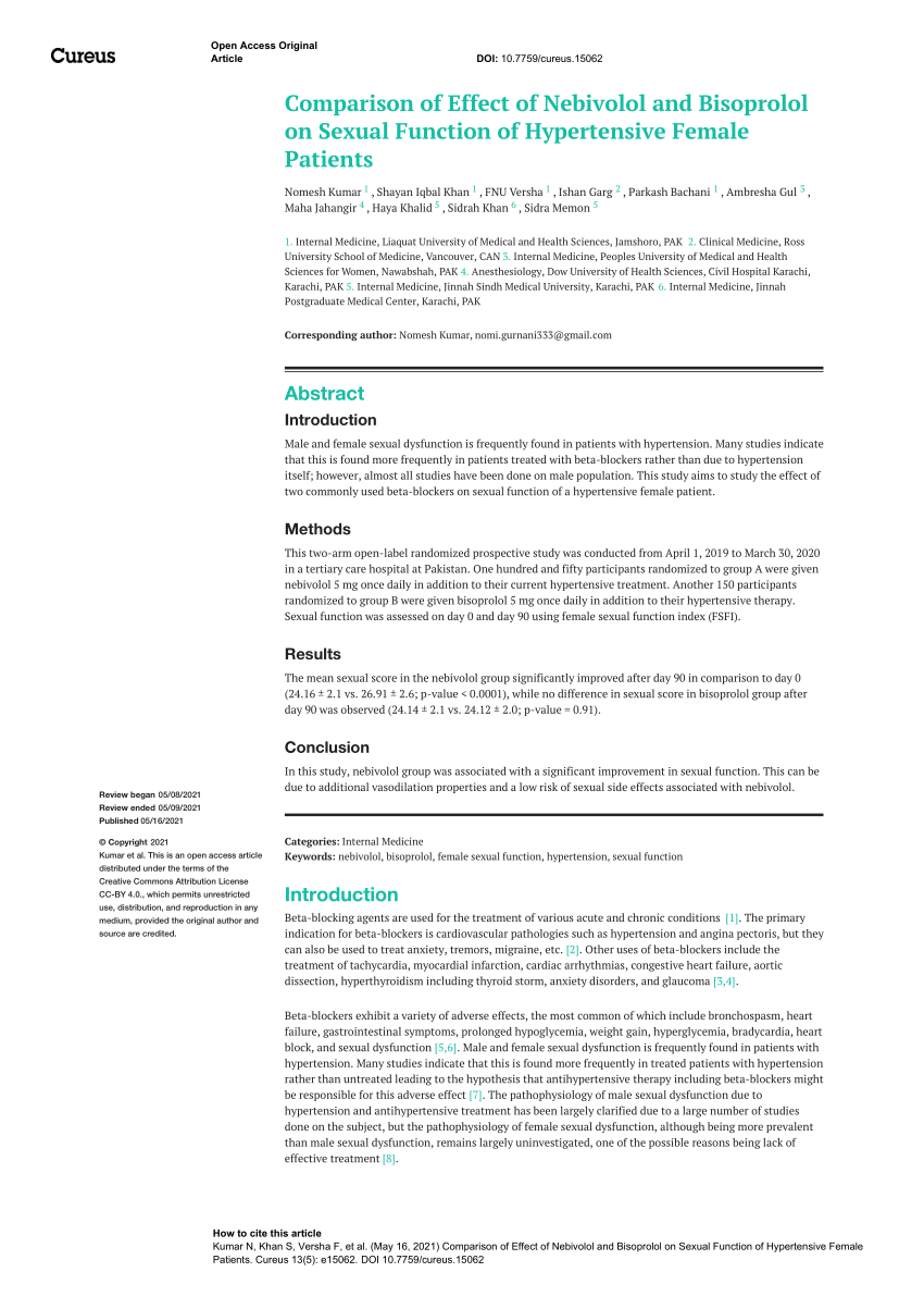 PDF Comparison of Effect of Nebivolol and Bisoprolol on Sexual