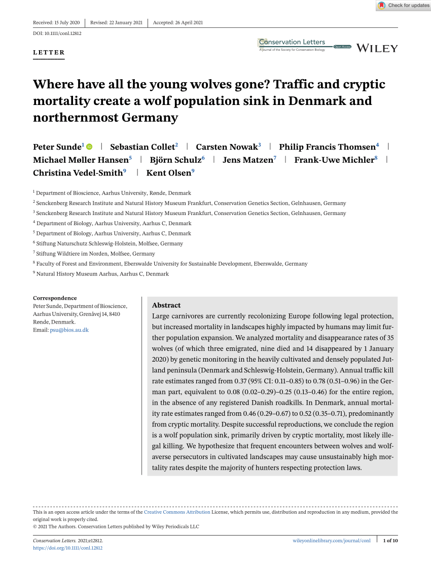 PDF) Where all the young wolves gone? Traffic cryptic mortality create a wolf sink in Denmark and northernmost Germany