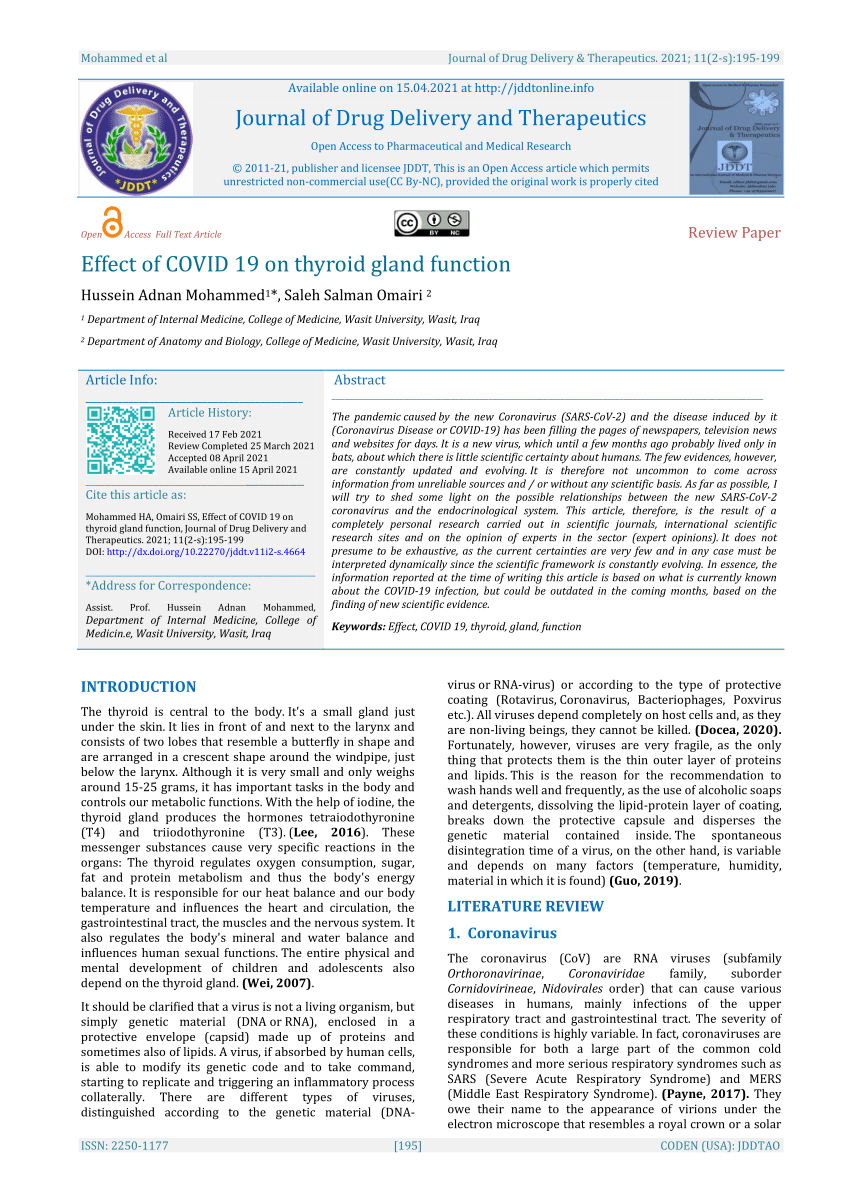 PDF Effect of COVID 19 on thyroid gland function 