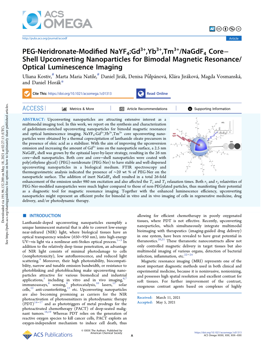 Pdf Peg Neridronate Modified Nayf 4 Gd 3 Yb 3 Tm 3 Nagdf 4 Core Shell Upconverting Nanoparticles For Bimodal Magnetic Resonance Optical Luminescence Imaging