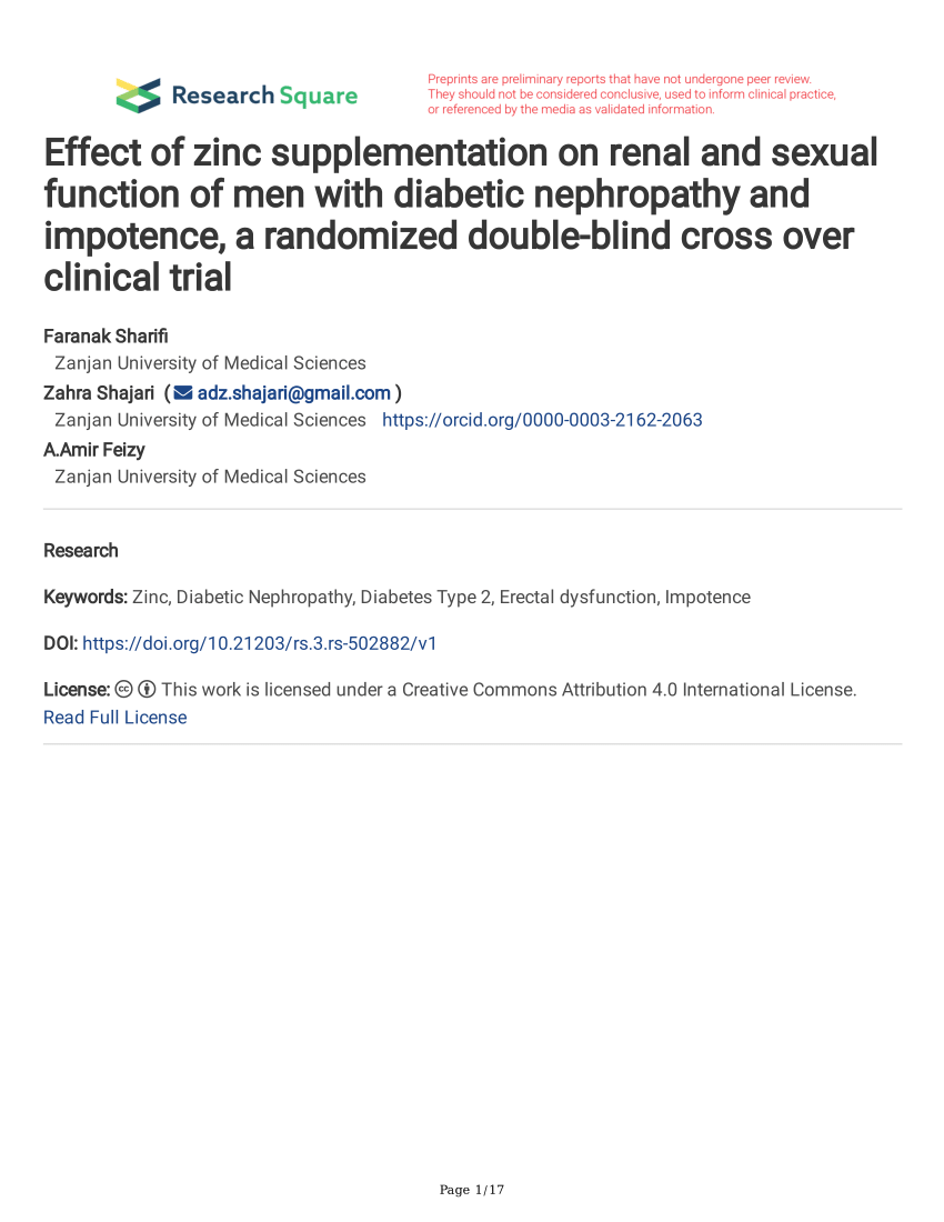 PDF Effect of zinc supplementation on renal and sexual function