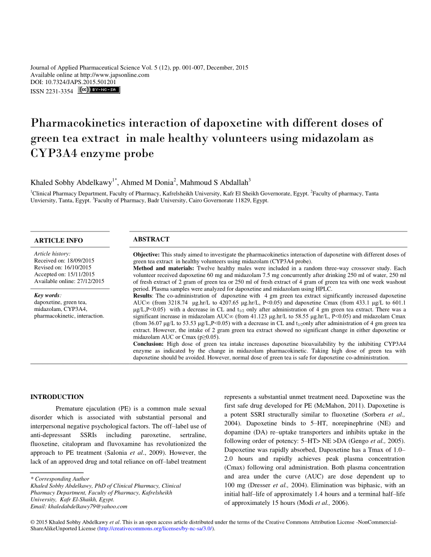 PDF Pharmacokinetics interaction of dapoxetine with different