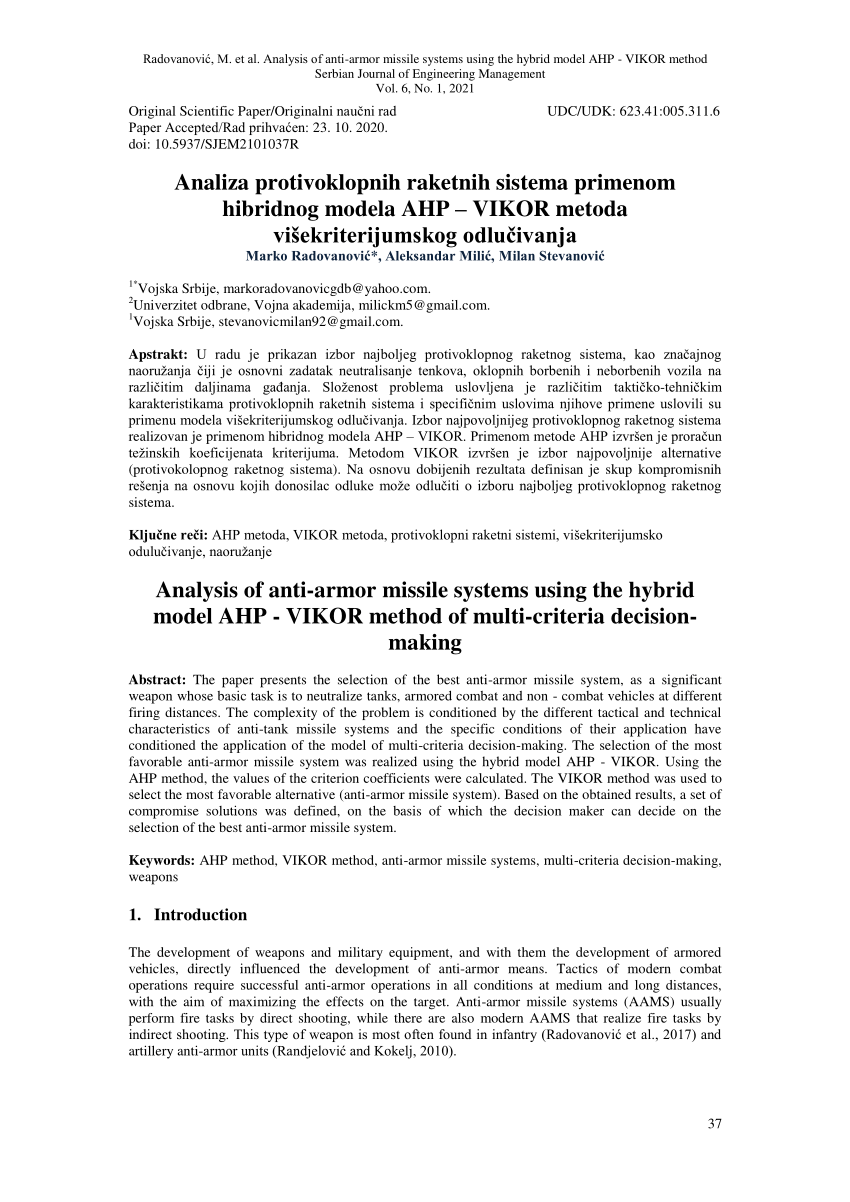 PDF) Analysis of anti-armor missile systems using the hybrid