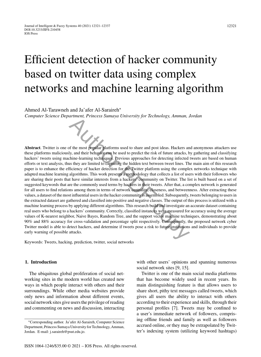 PDF) Efficient detection of hacker community based on twitter data