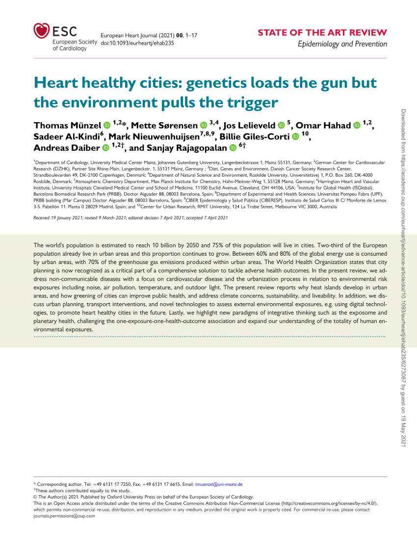 (PDF) Heart healthy cities: Genetics loads the gun but the environment