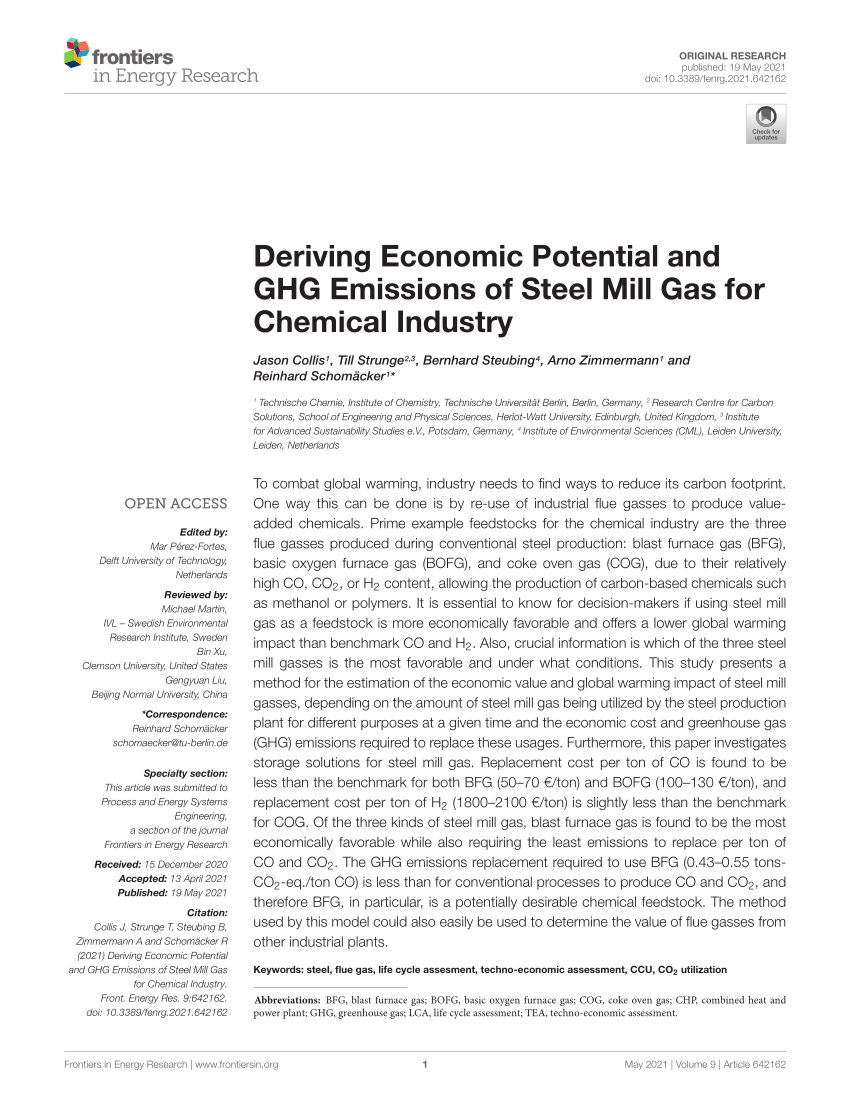 PDF) Deriving Economic Potential and GHG Emissions of Steel Mill