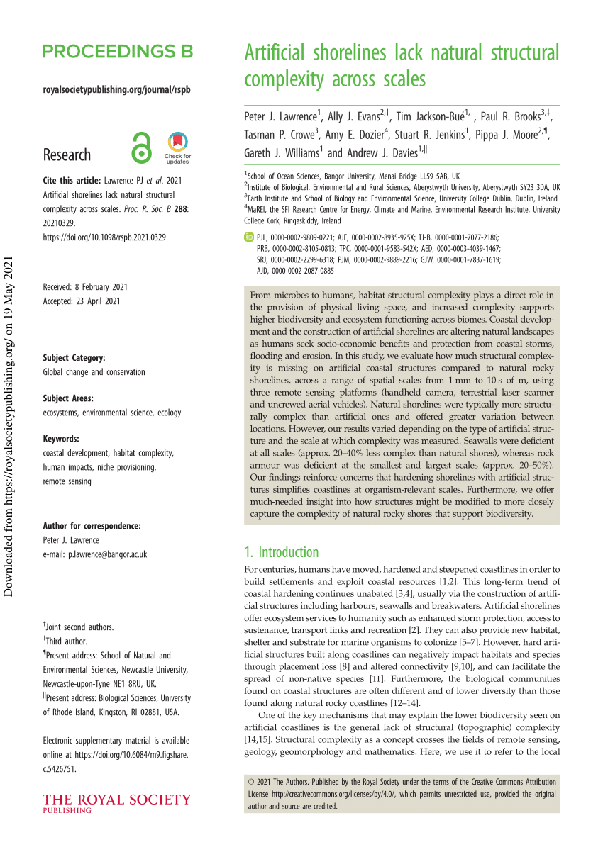 PDF) Artificial shorelines lack natural structural complexity