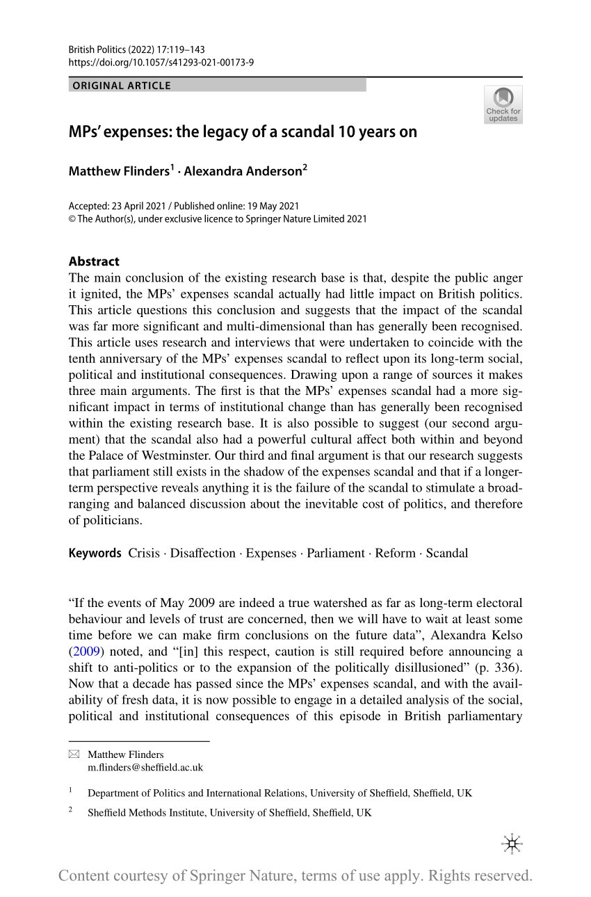 Mps Expenses The Legacy Of A Scandal 10 Years On Request Pdf 1804