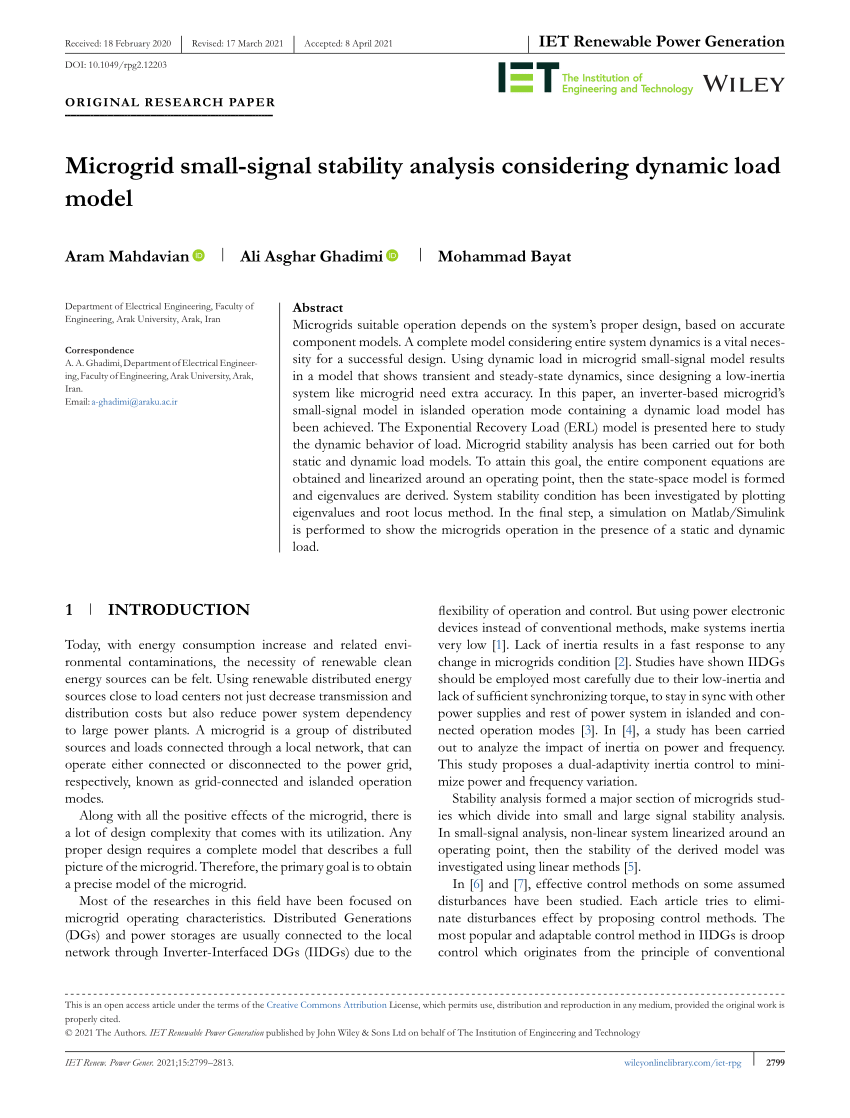 PDF Microgrid small signal stability analysis considering dynamic