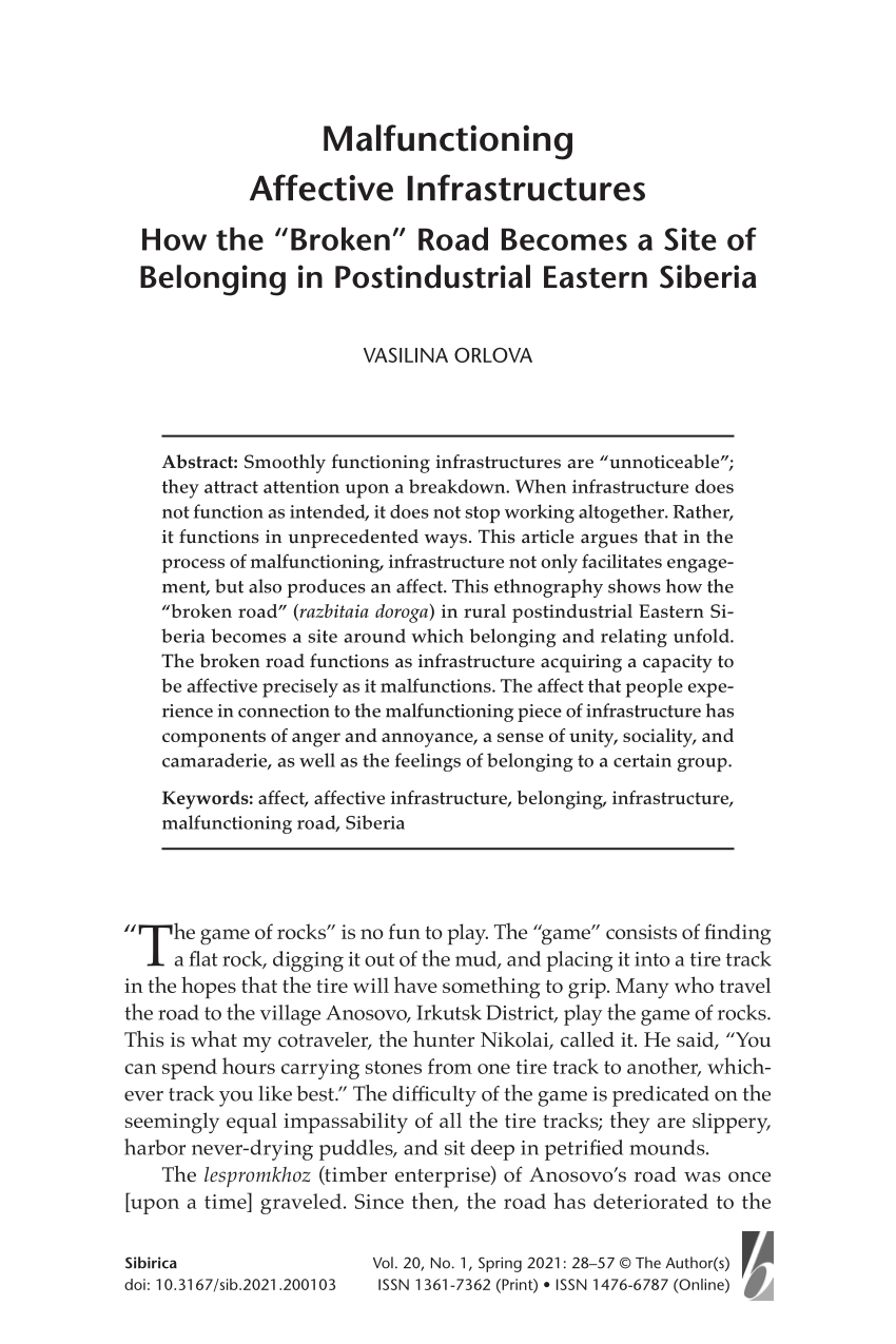 PDF) Malfunctioning Affective Infrastructures How the “Broken” Road Becomes a Site of Belonging in Postindustrial Eastern Siberia bild