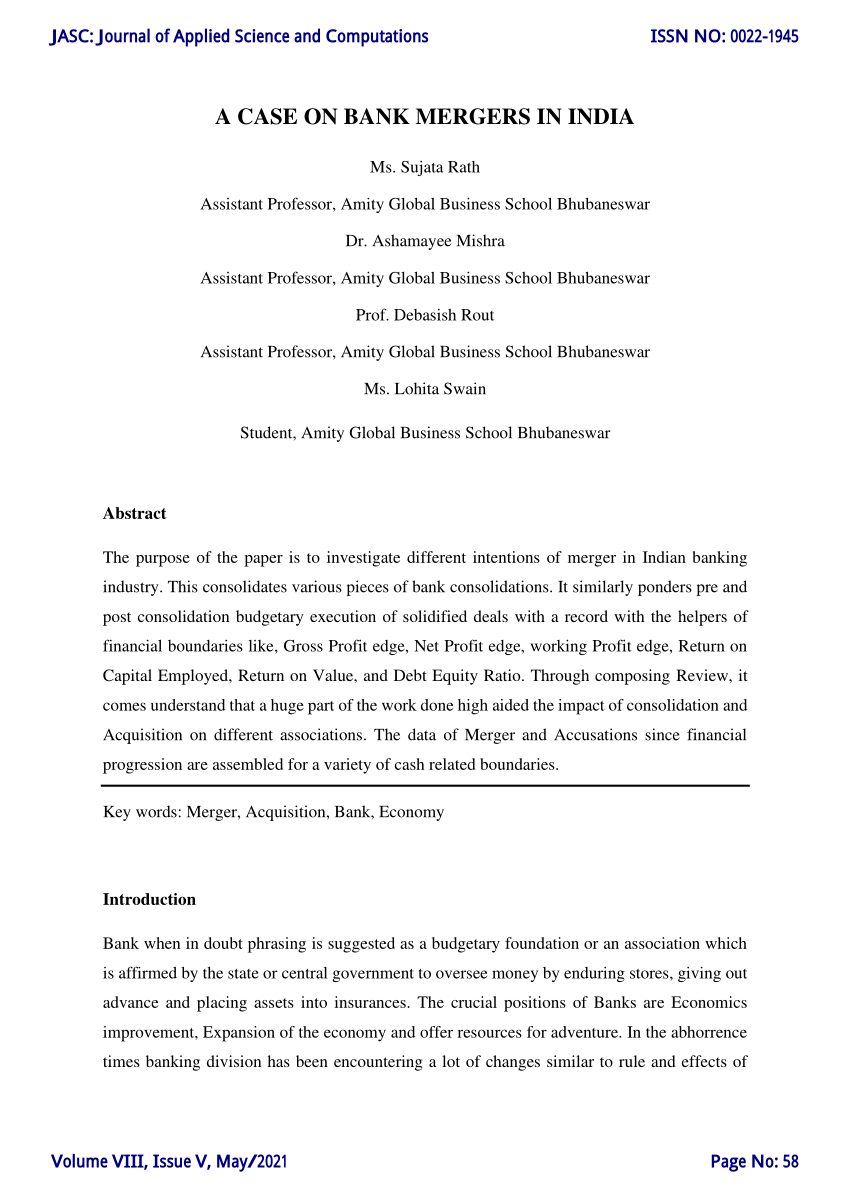 research paper on bank mergers in india