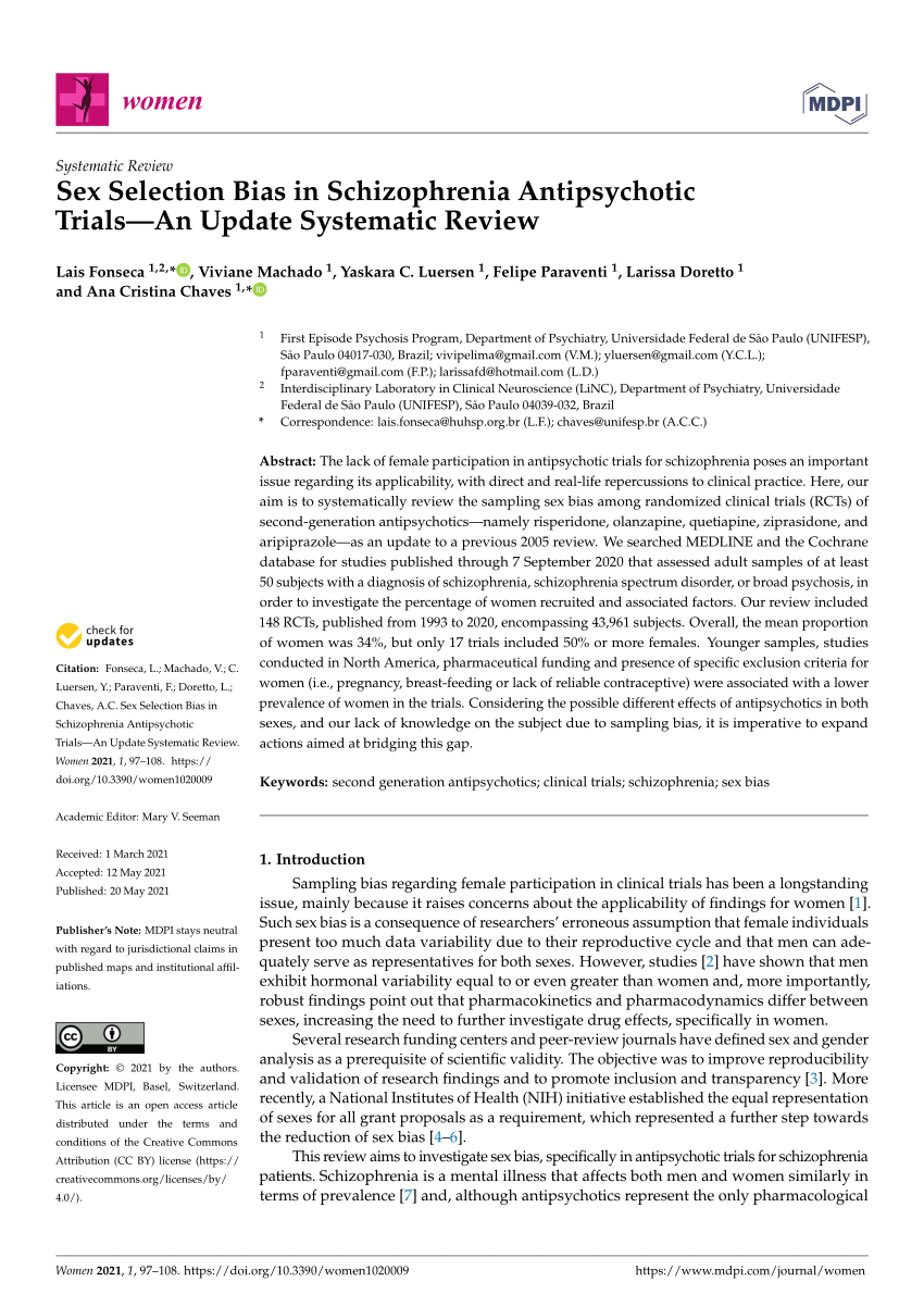 Pdf Sex Selection Bias In Schizophrenia Antipsychotic Trials An Update Systematic Review 7417