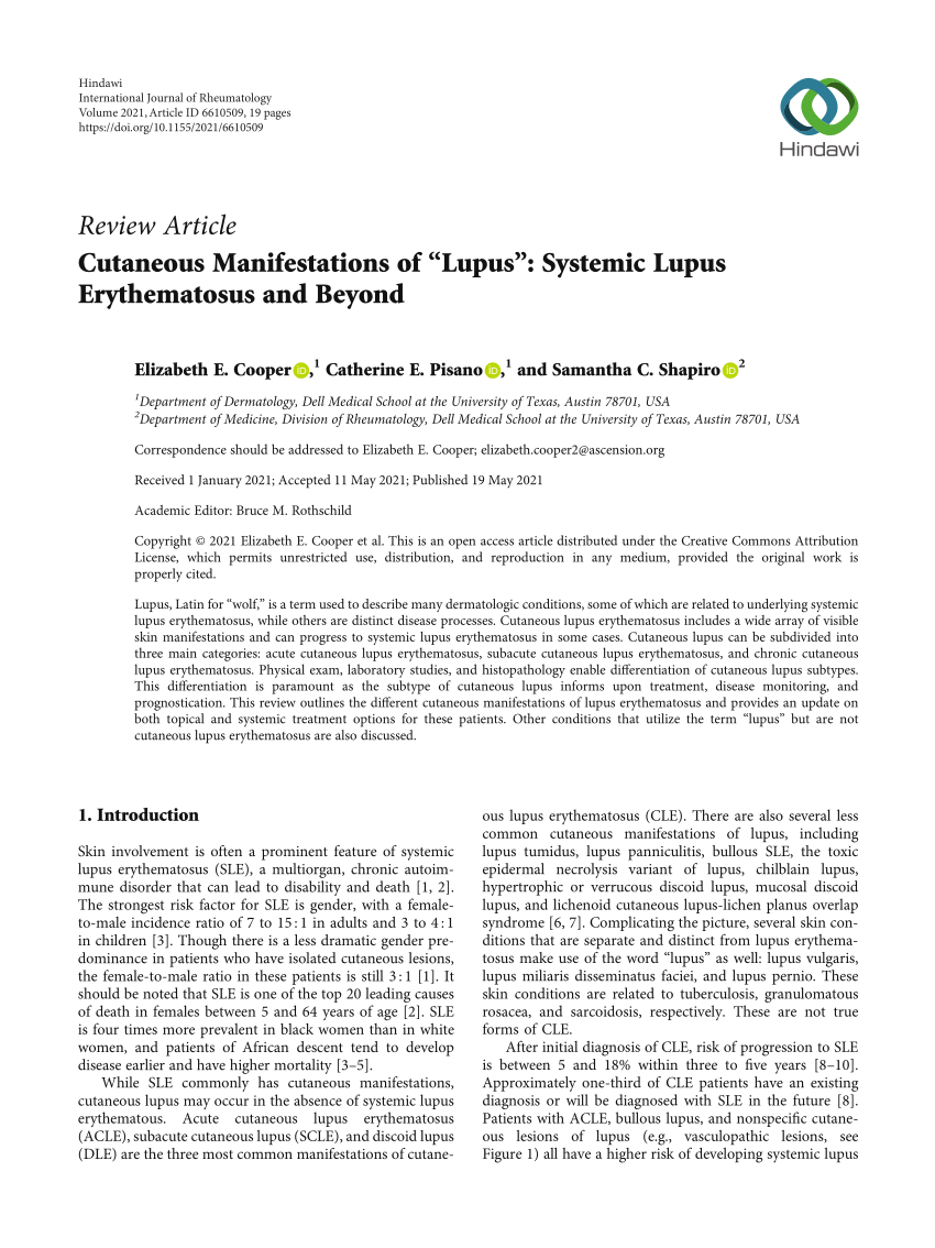 PDF) Cutaneous Manifestations of “Lupus” Systemic Lupus Erythematosus and Beyond