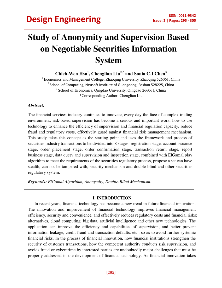 (PDF) Study of Anonymity and Supervision Based on Negotiable Securities ...
