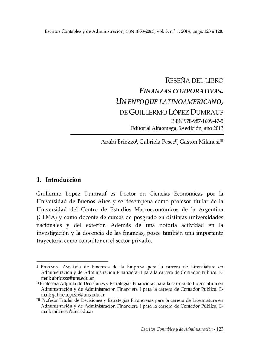 Pdf Reseña Del Libro Finanzas Corporativas Un Enfoque Latinoamericano De Guillermo López Dumrauf 6913