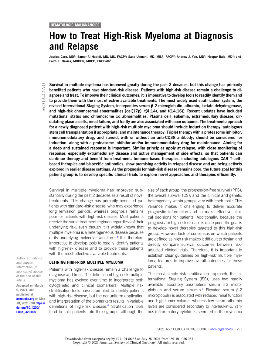 PDF) How to Treat High-Risk Myeloma at Diagnosis and Relapse