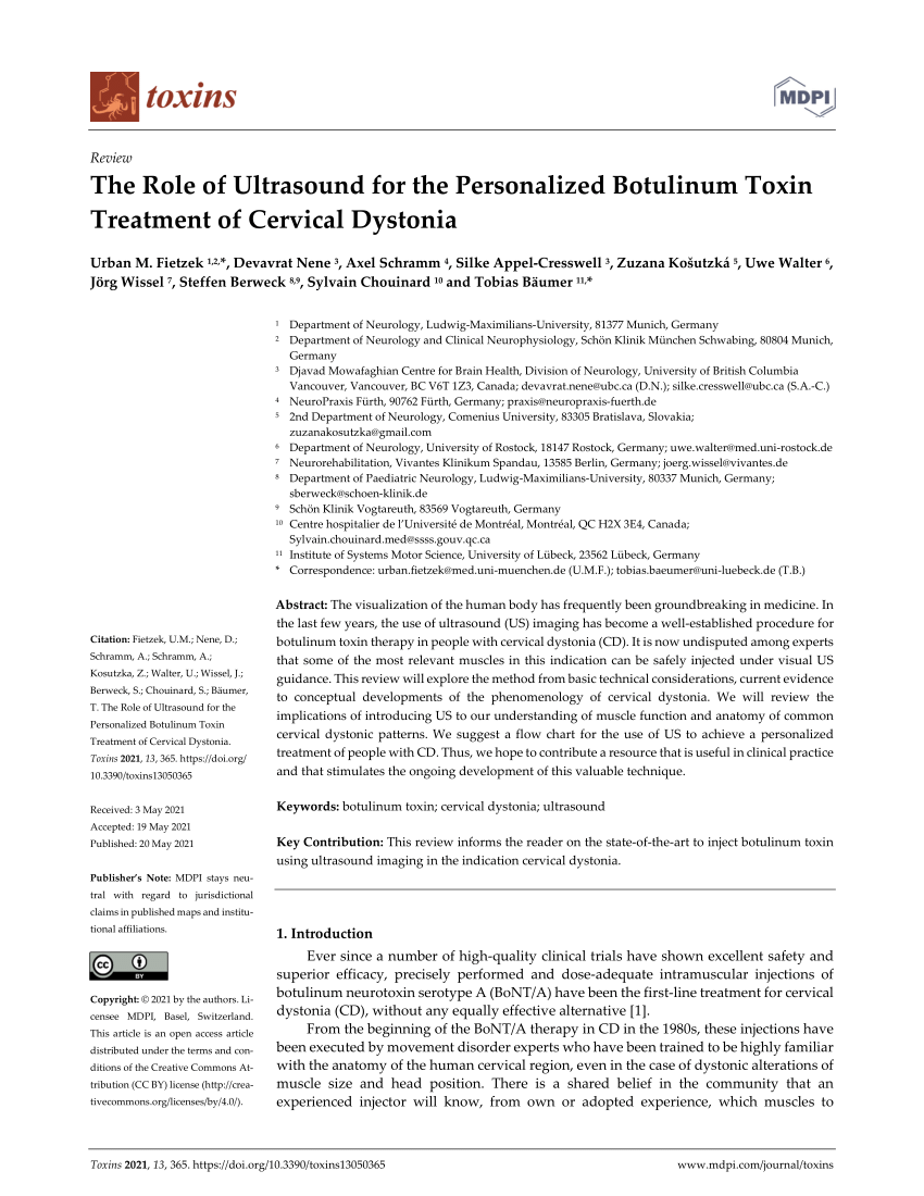 Pdf The Role Of Ultrasound For The Personalized Botulinum Toxin Treatment Of Cervical Dystonia 