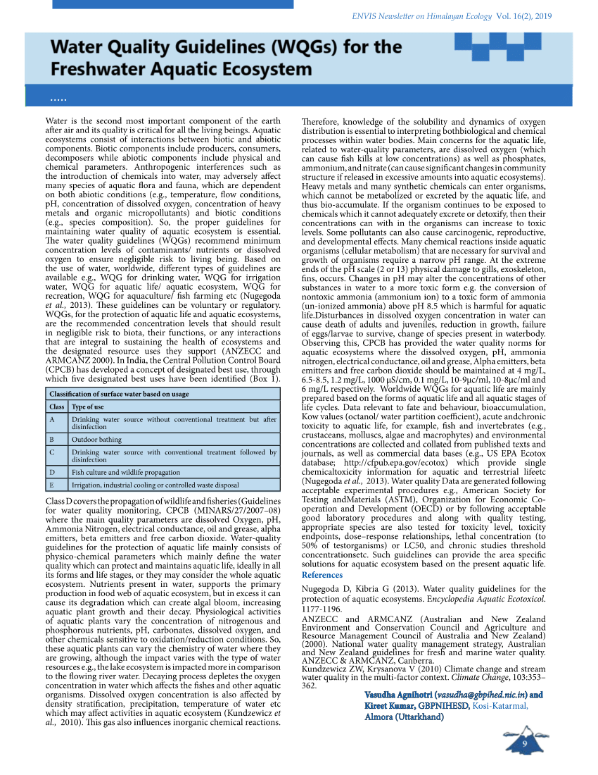 (PDF) Water quality guidelines for the freshwater aquatic ecosystem