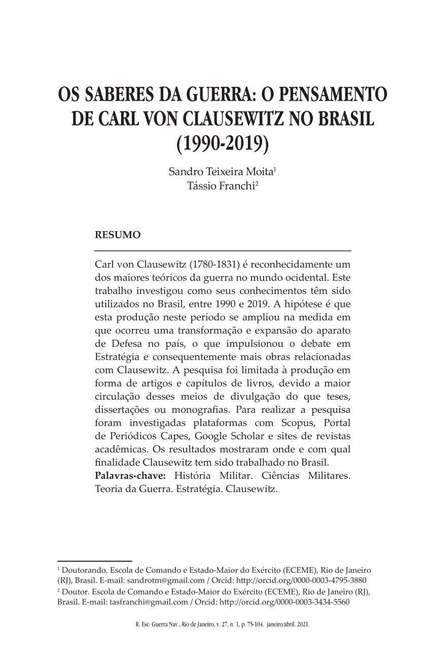 PDF) Maquiavel e Clausewitz: Da arte da guerra à política por outros meios.