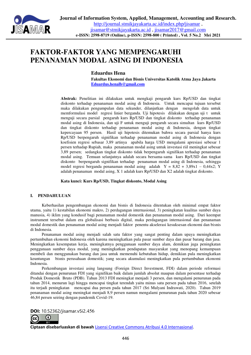 Pdf Faktor Faktor Yang Mempengaruhi Penanaman Modal Asing Di Indonesia