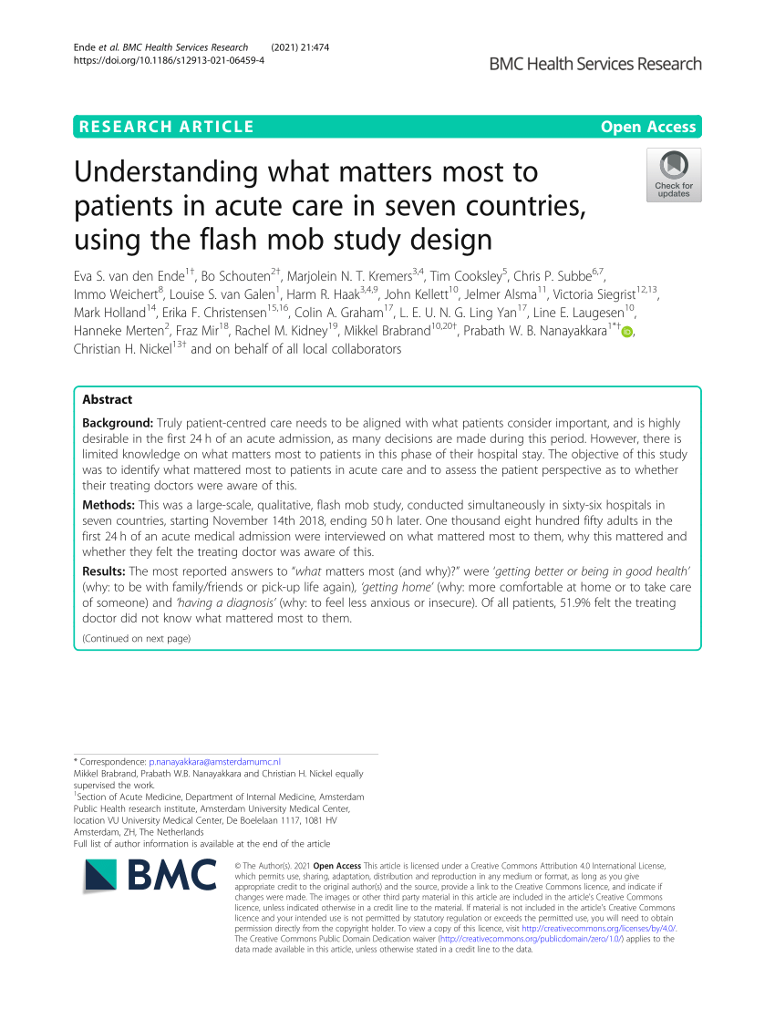 skære ned Aftale klæde PDF) Understanding what matters most to patients in acute care in seven  countries, using the flash mob study design