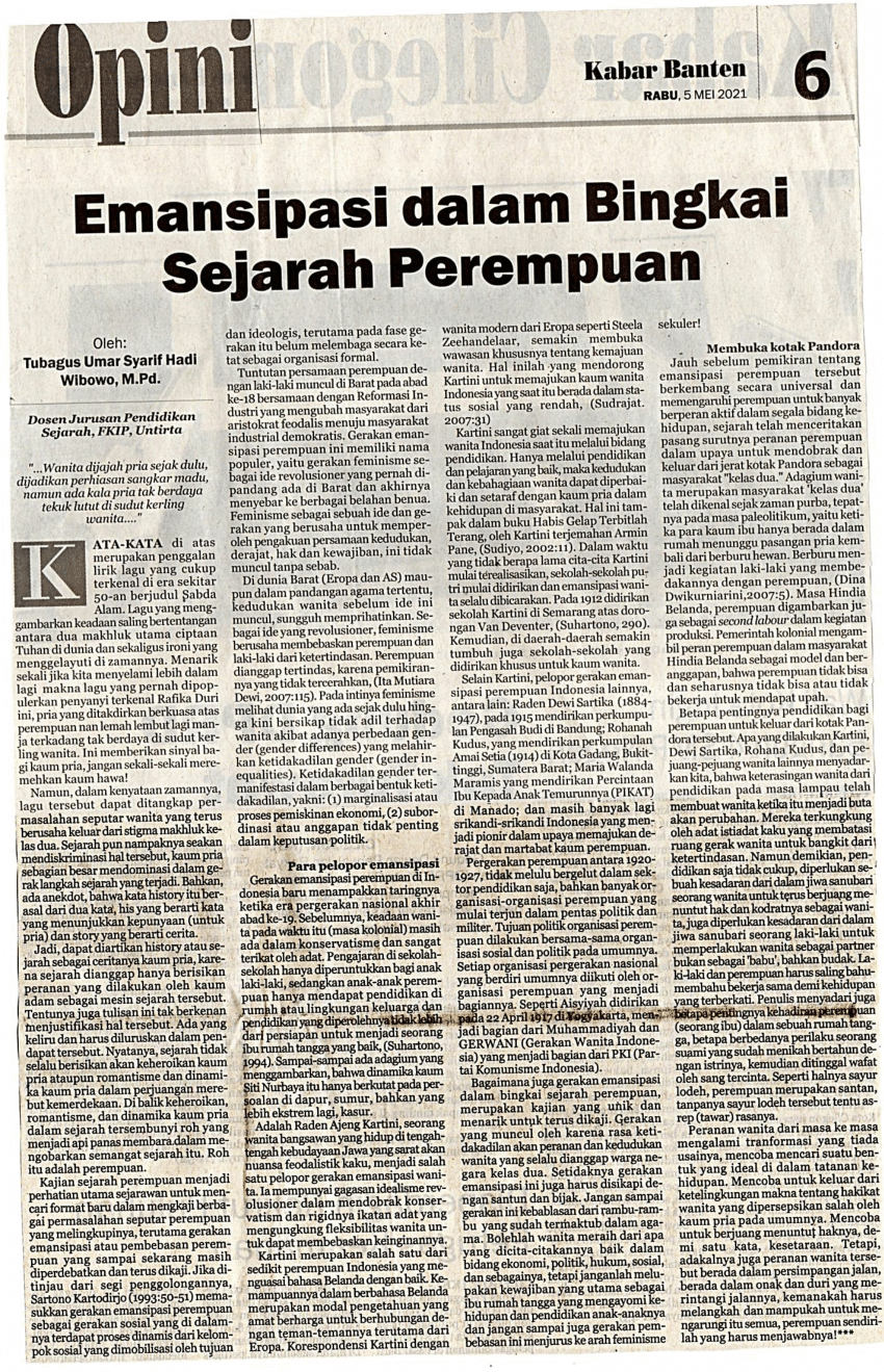 Pdf Emansipasi Dalam Bingkai Sejarah Perempuan 7449