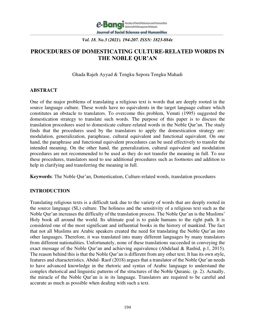 pdf-procedures-of-domesticating-culture-related-words-in-the-noble-qur-an