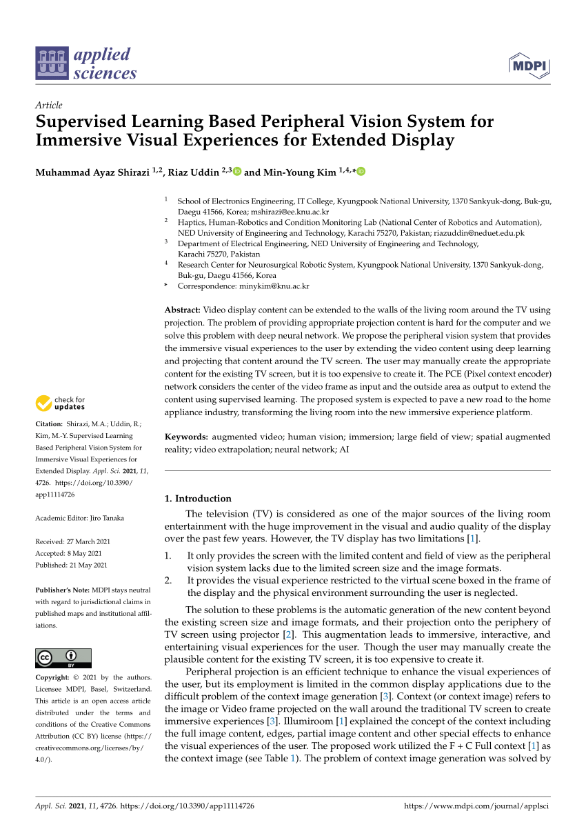 Pdf Supervised Learning Based Peripheral Vision System For Immersive Visual Experiences For Extended Display