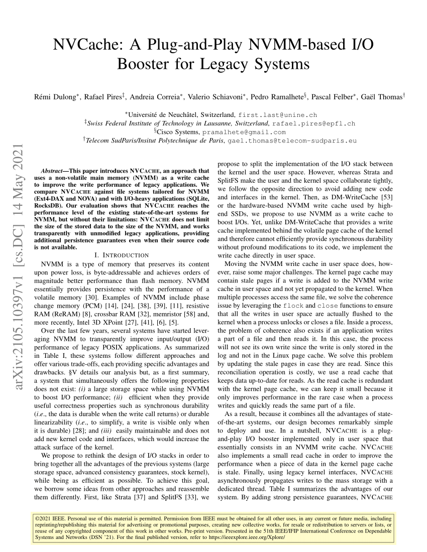 Pdf Nvcache A Plug And Play Nvmm Based I O Booster For Legacy Systems