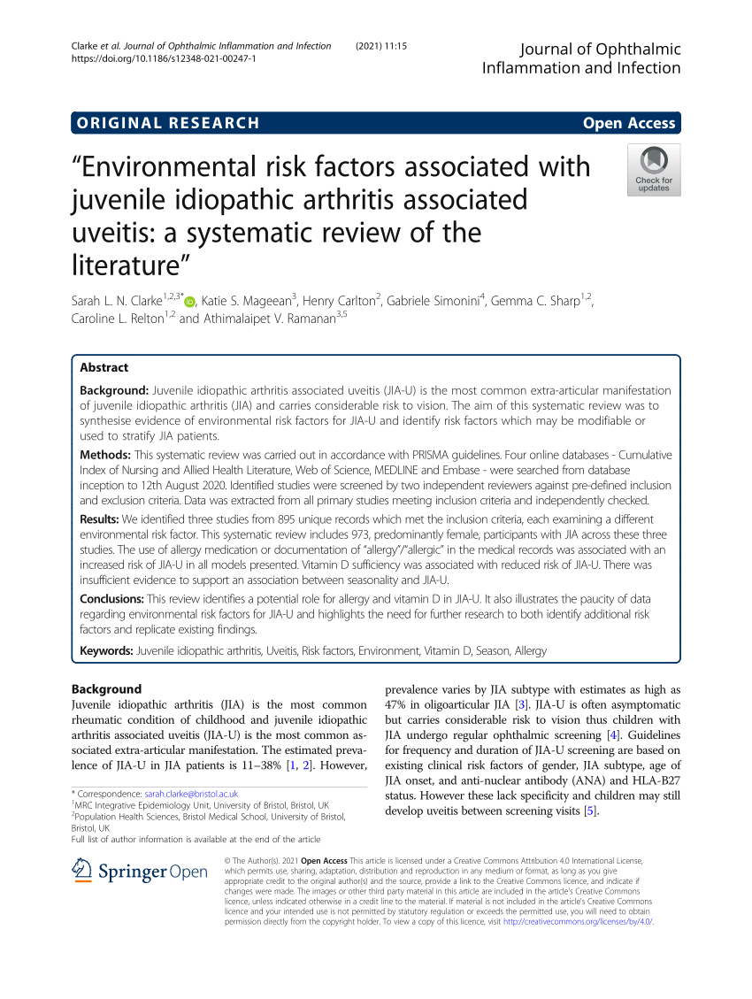 literature review juvenile idiopathic arthritis