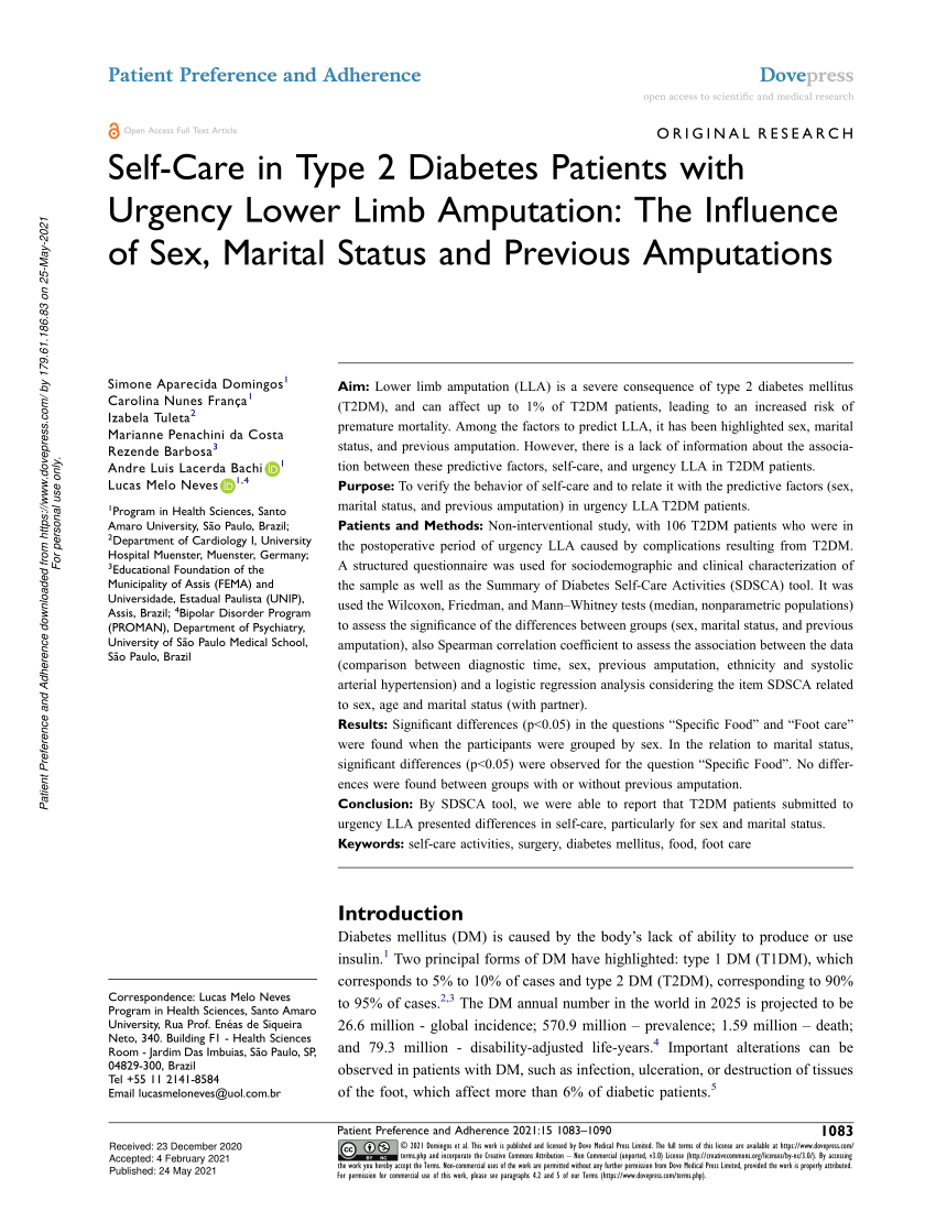 Pdf Self Care In Type 2 Diabetes Patients With Urgency Lower Limb Amputation The Influence Of 4654