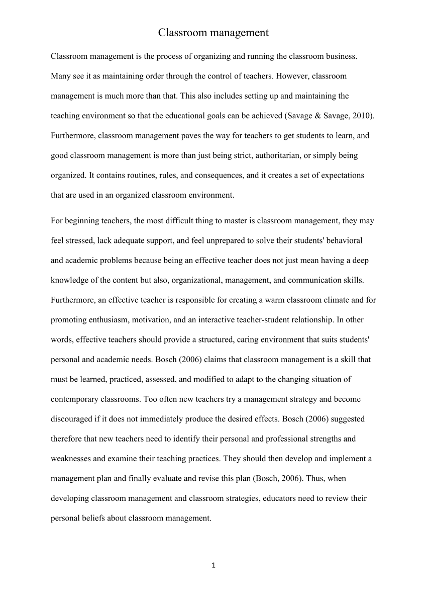 essay about good classroom management