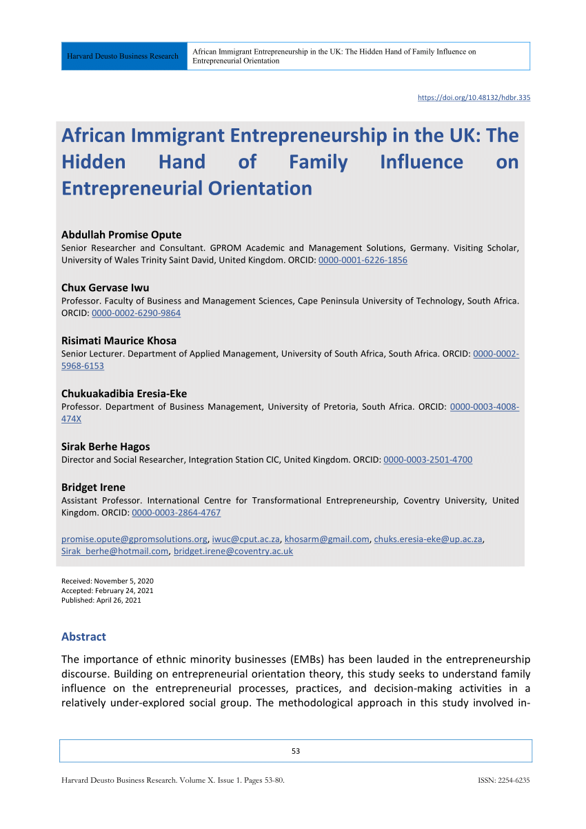 immigrant entrepreneurship a review and research agenda
