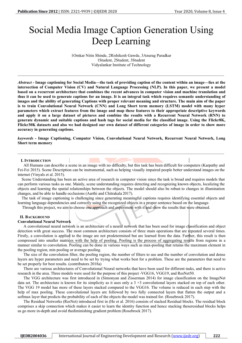 (PDF) Social Media Image Caption Generation Using Deep Learning