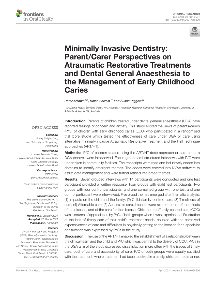 (PDF) Minimally Invasive Dentistry: Parent/Carer Perspectives on ...