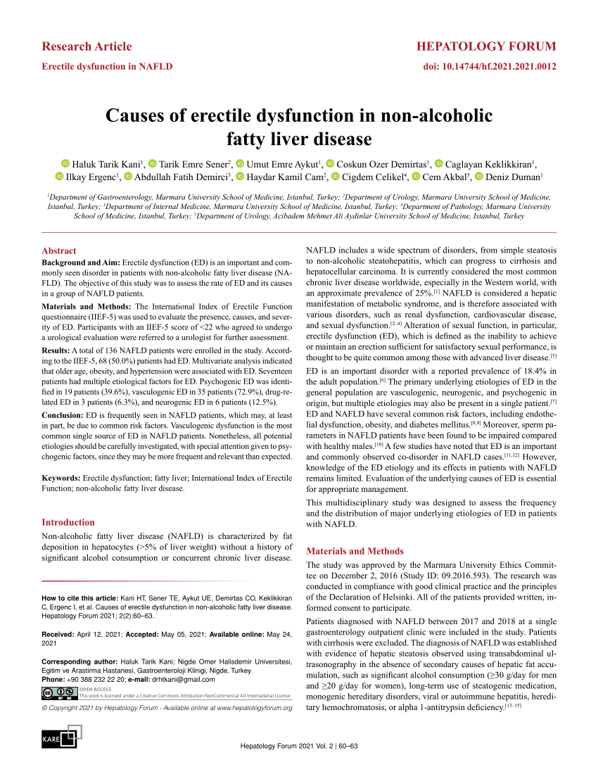 PDF Causes of erectile dysfunction in non alcoholic fatty liver