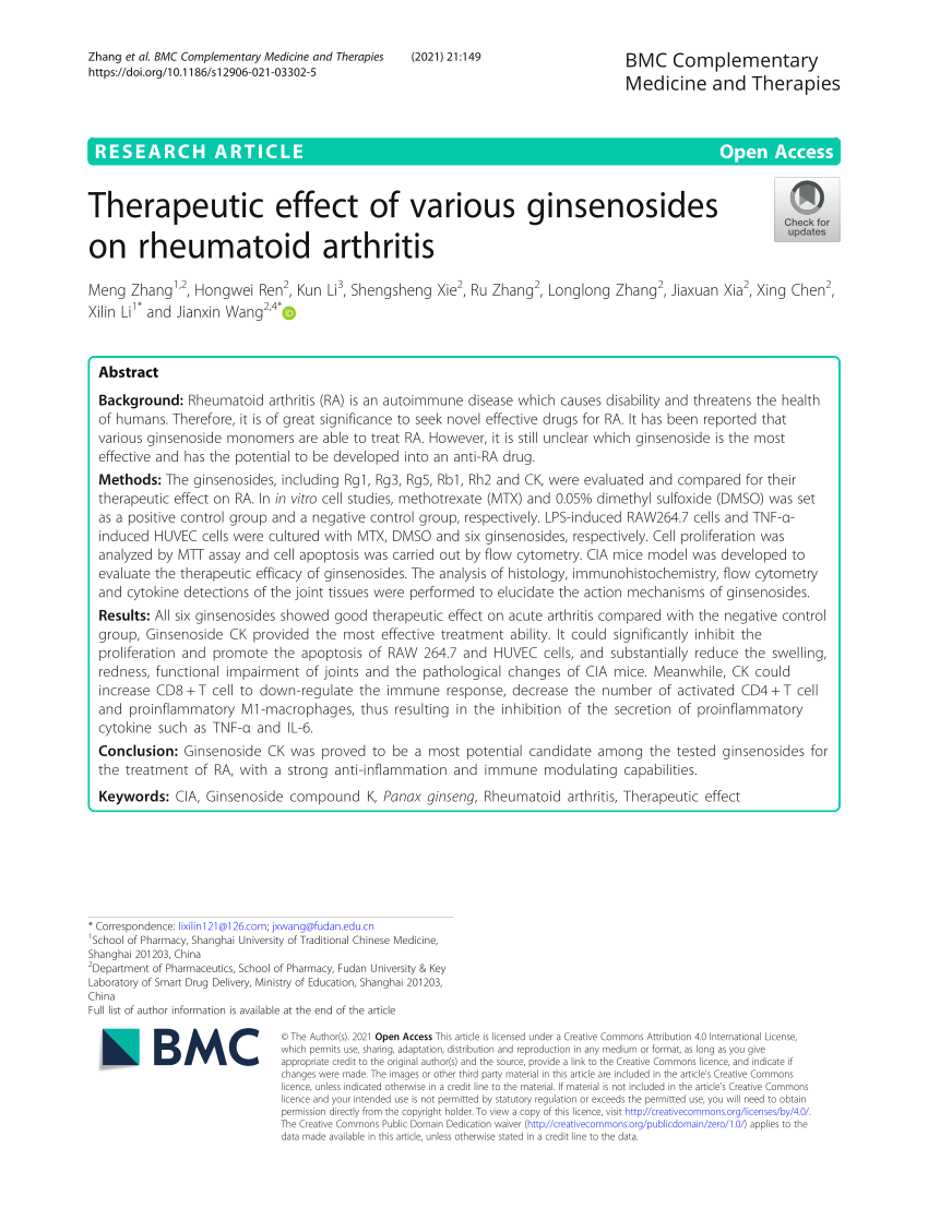 (PDF) Therapeutic effect of various ginsenosides on rheumatoid arthritis