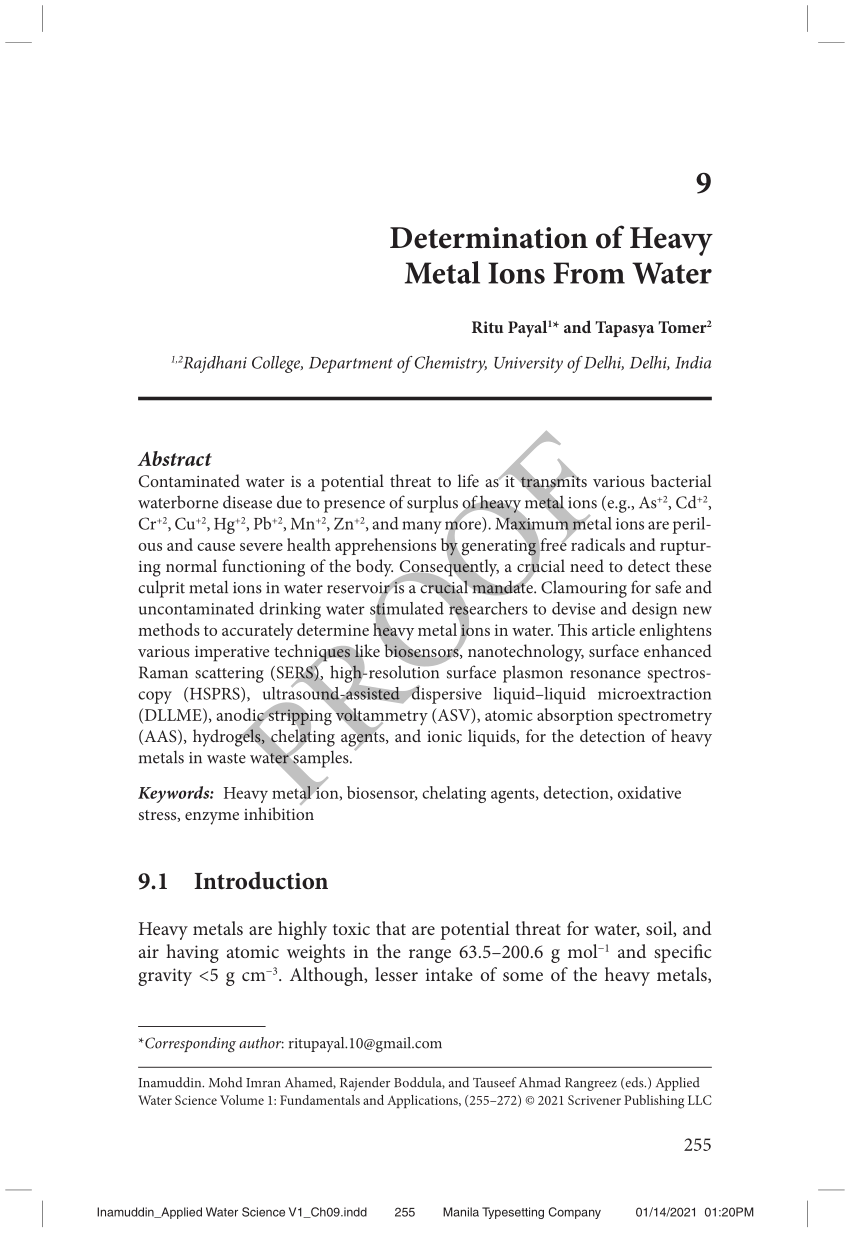 literature review on determination of heavy metals in water
