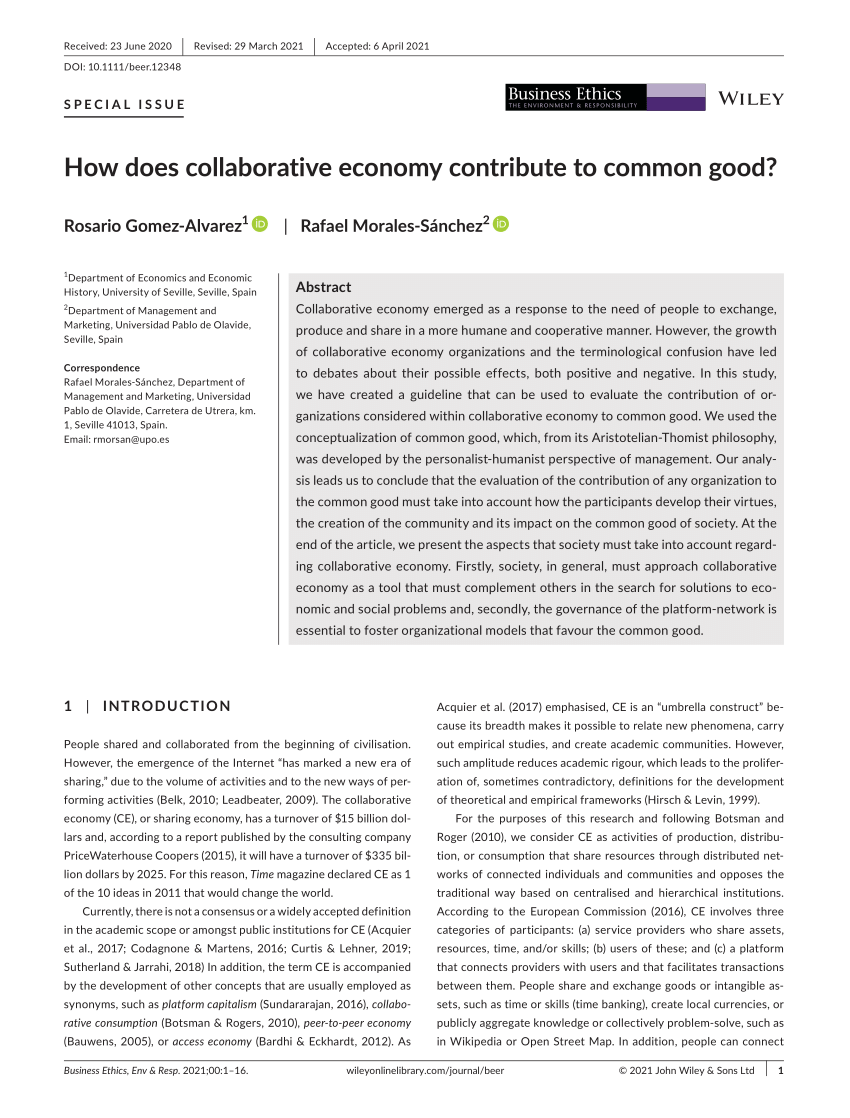 How does collaborative economy contribute to common good? - Gomez