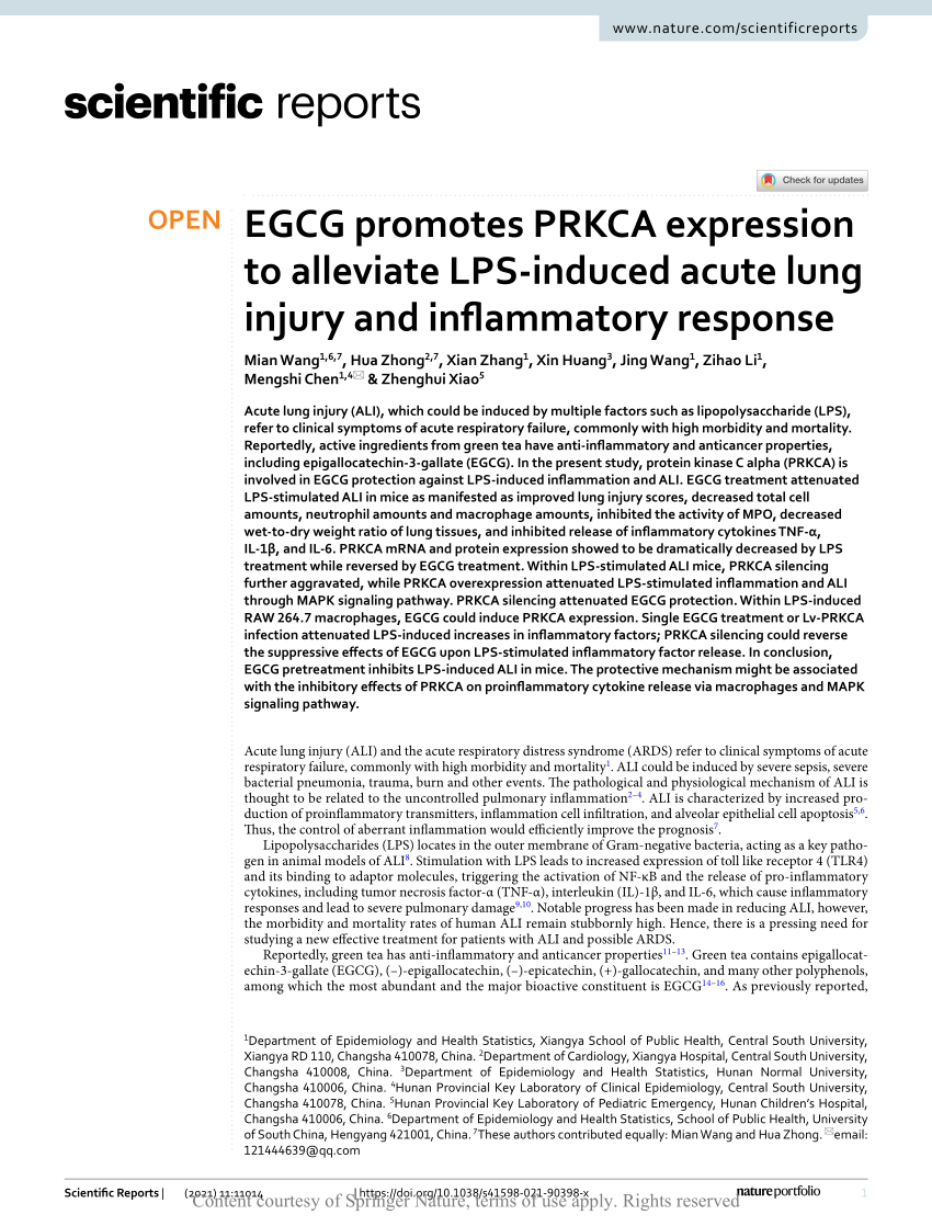 PDF) EGCG promotes PRKCA expression to alleviate LPS-induced acute 